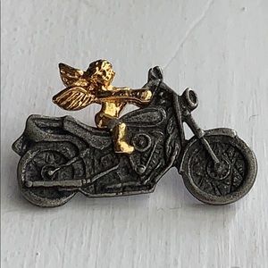 Angel on motorcycle pin